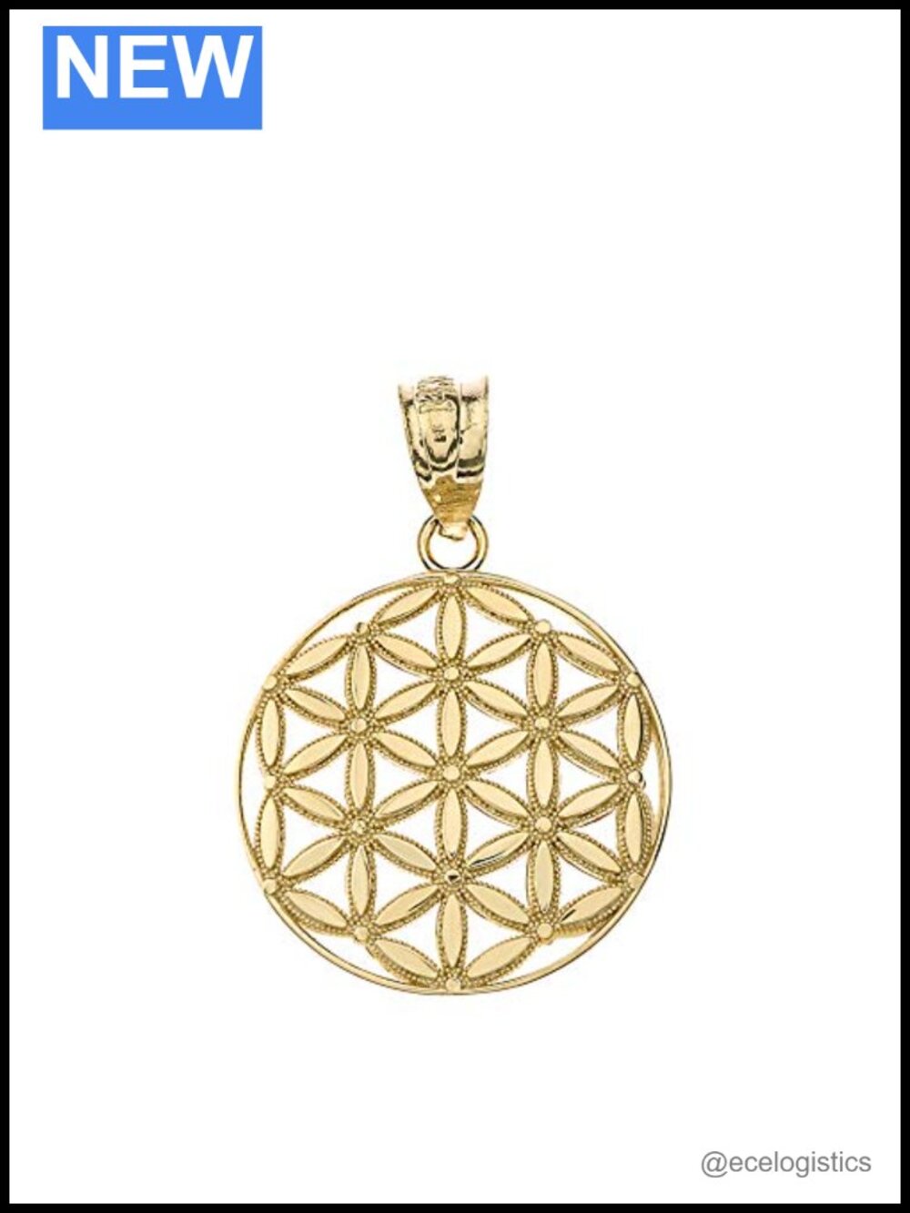 10K Yellow Gold Flower of Life Pendant Necklace 18" Sacred Geometry